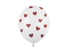 White balloons with red hearts 30cm 6pcs