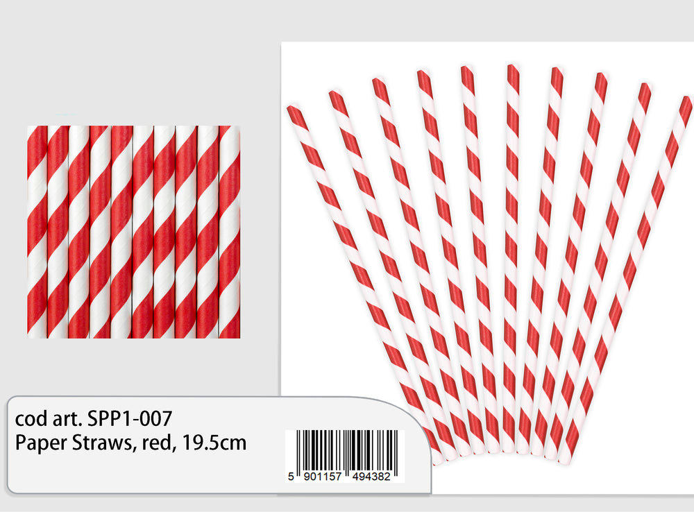 Red straws with white stripes 19.5cm 10pcs