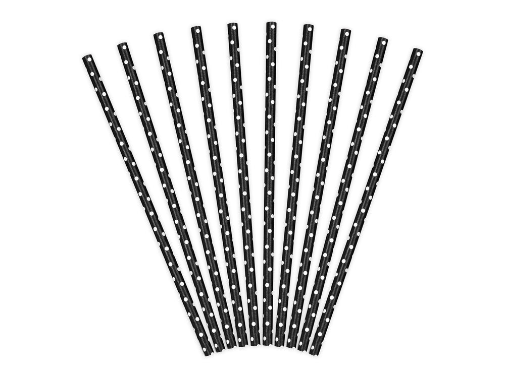 Black straws with white polka dots 19.5cm 10pcs