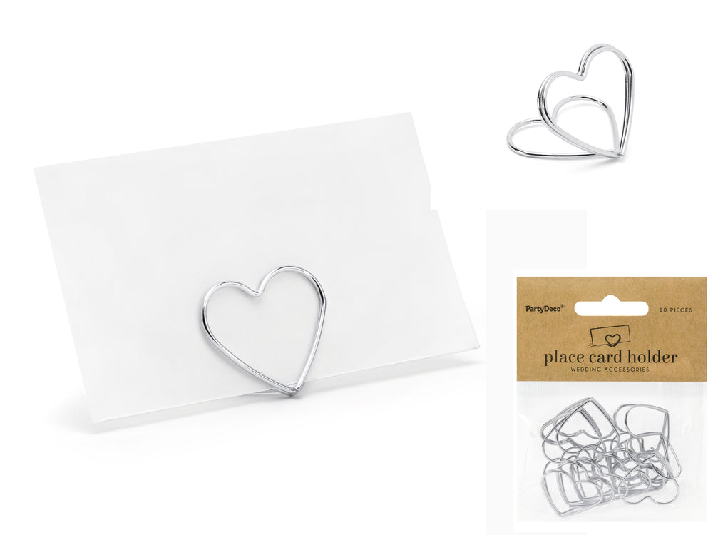 Place card holders Hearts argento 2,5cm 10pz