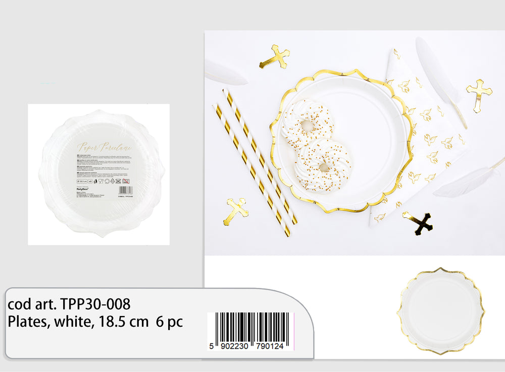 white and gold plates 18.5cm 6pcs