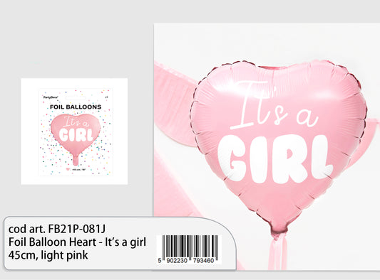 Foil Balloon Heart - It's a girl. 45cm. light pink