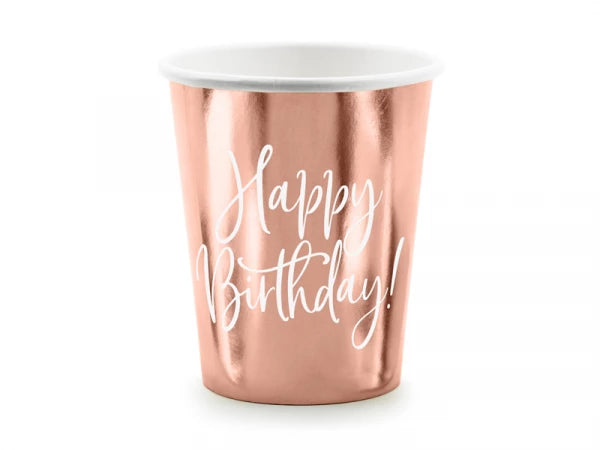 Happy Birthday! Rose Gold Glasses, 260ml, 6 pieces