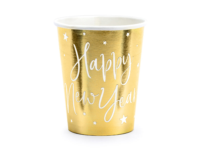 Happy New Year Gold Glasses 220ml 6pcs