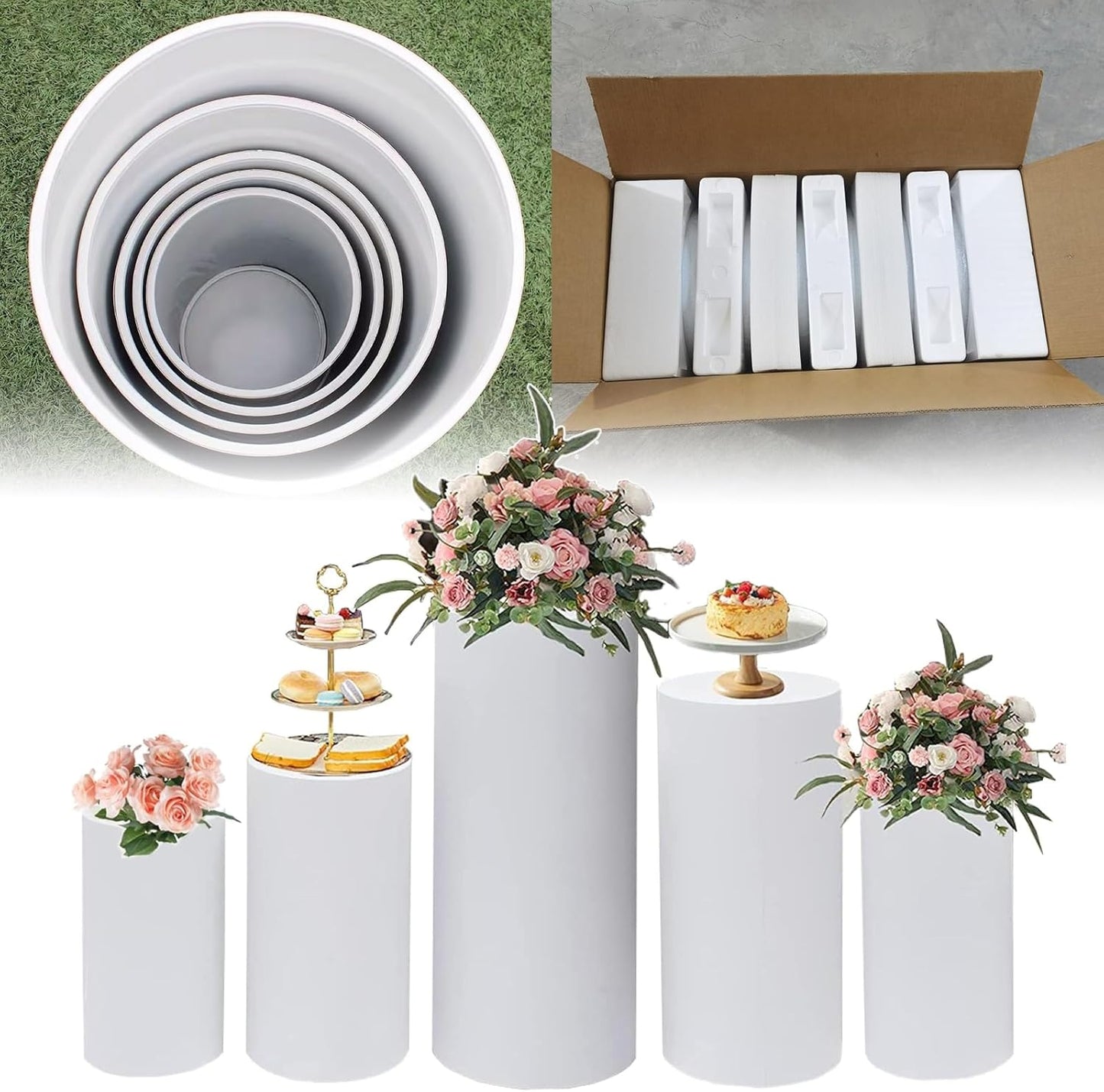 Set 5 cilindri in metallo bianco