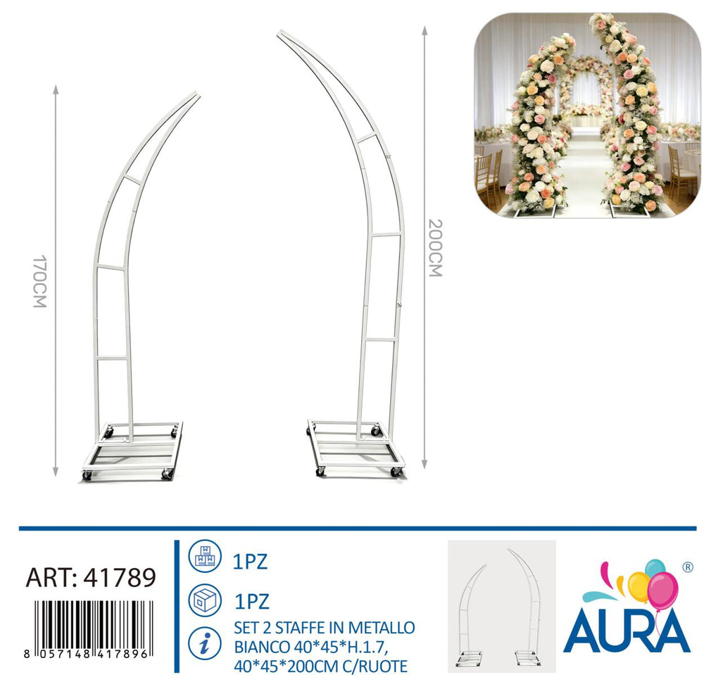 Set 2 staffe in metallo bianco 40x45x170cm e 40x45x200cm con ruote