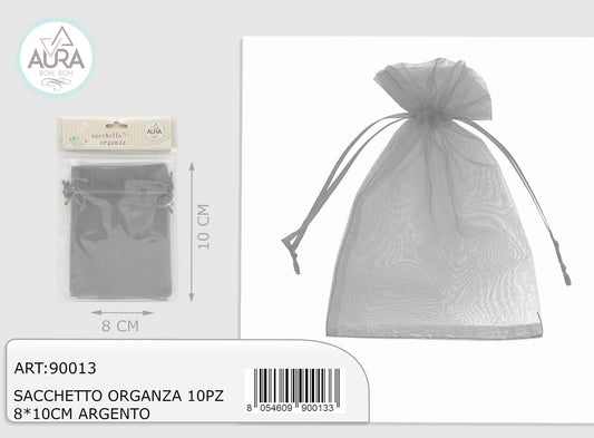 Sacchetto organza 10pz 8x10cm argento