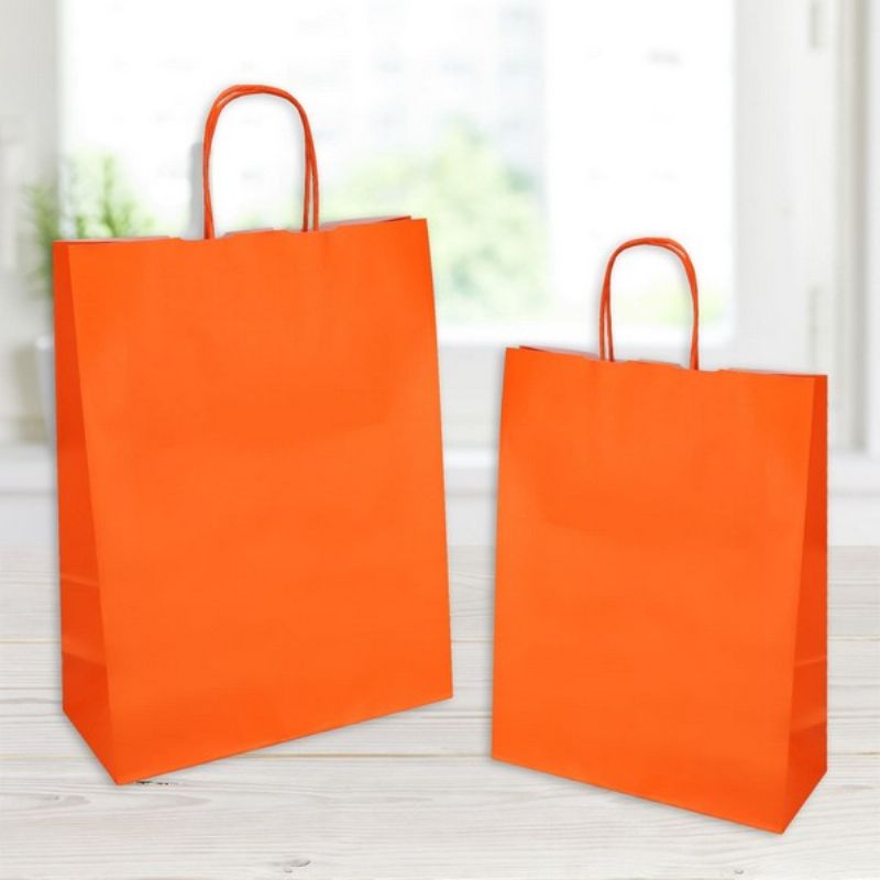 Orange Jolly Shopper, size 36x12x40cm, white kraft, colored