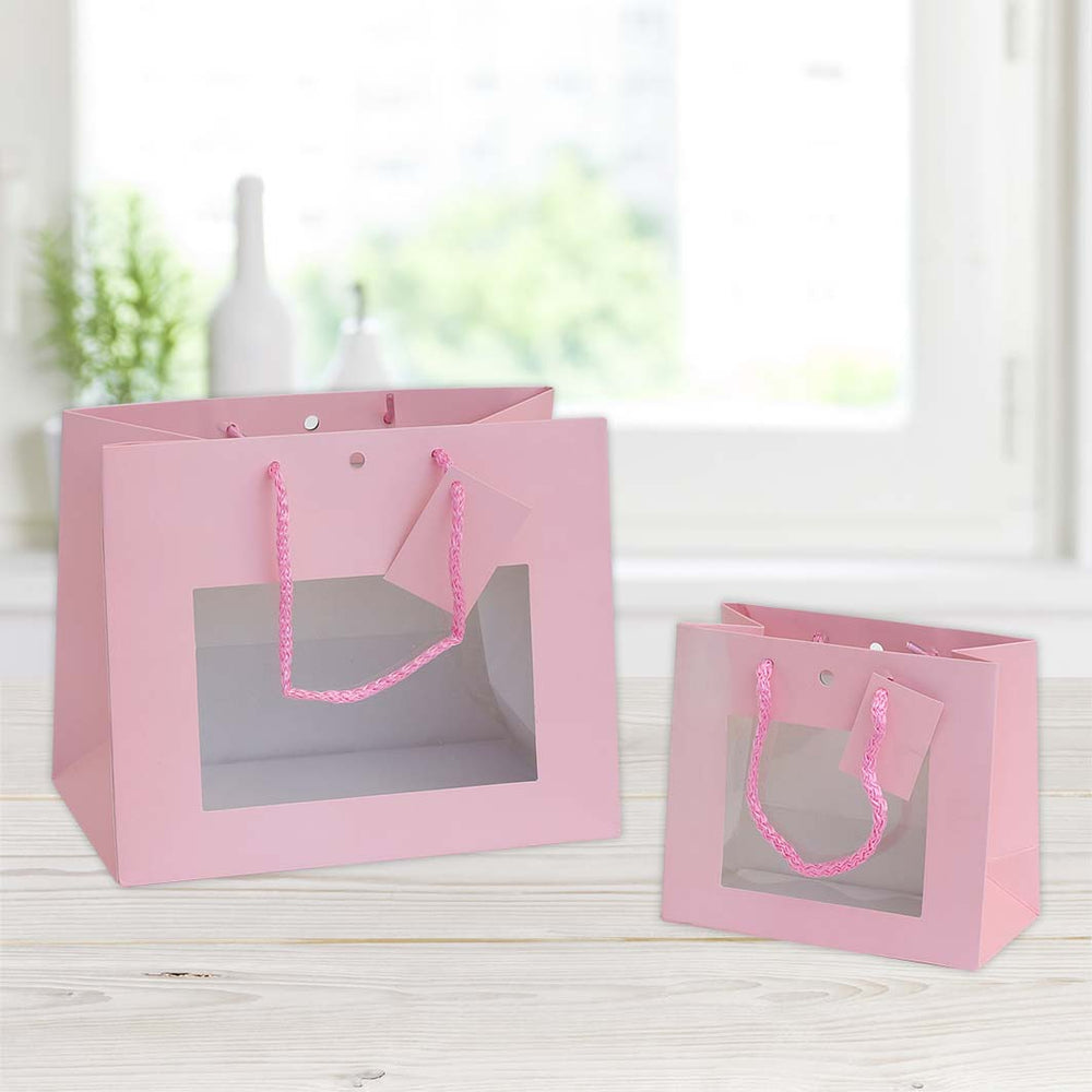 Window plastic shopper, size 24x14x19.5cm, pink