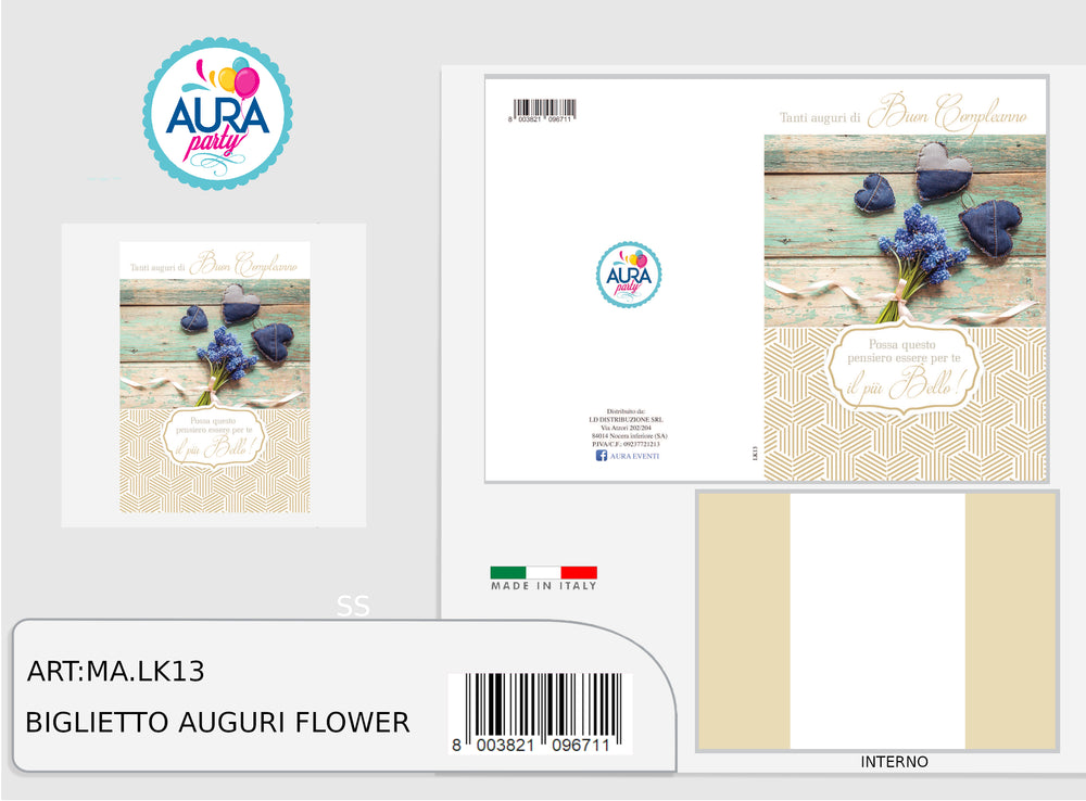 Happy birthday card with flowers and gold print