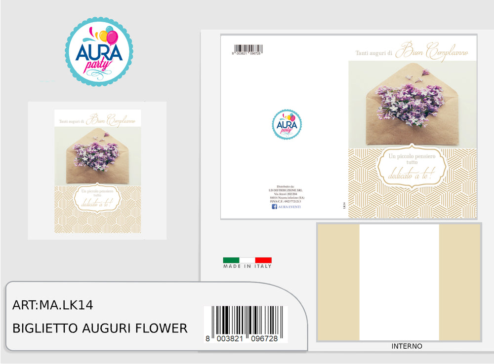 Greeting card with flowers with gold print