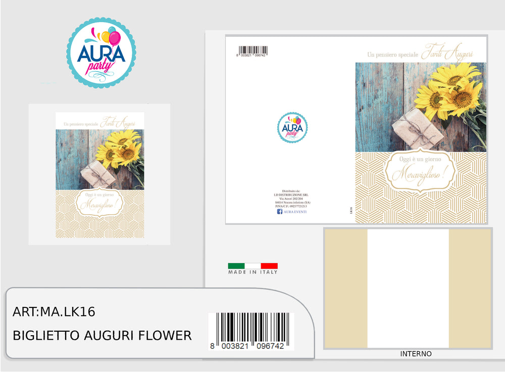Happy Birthday Card with Sunflowers and Gold Print
