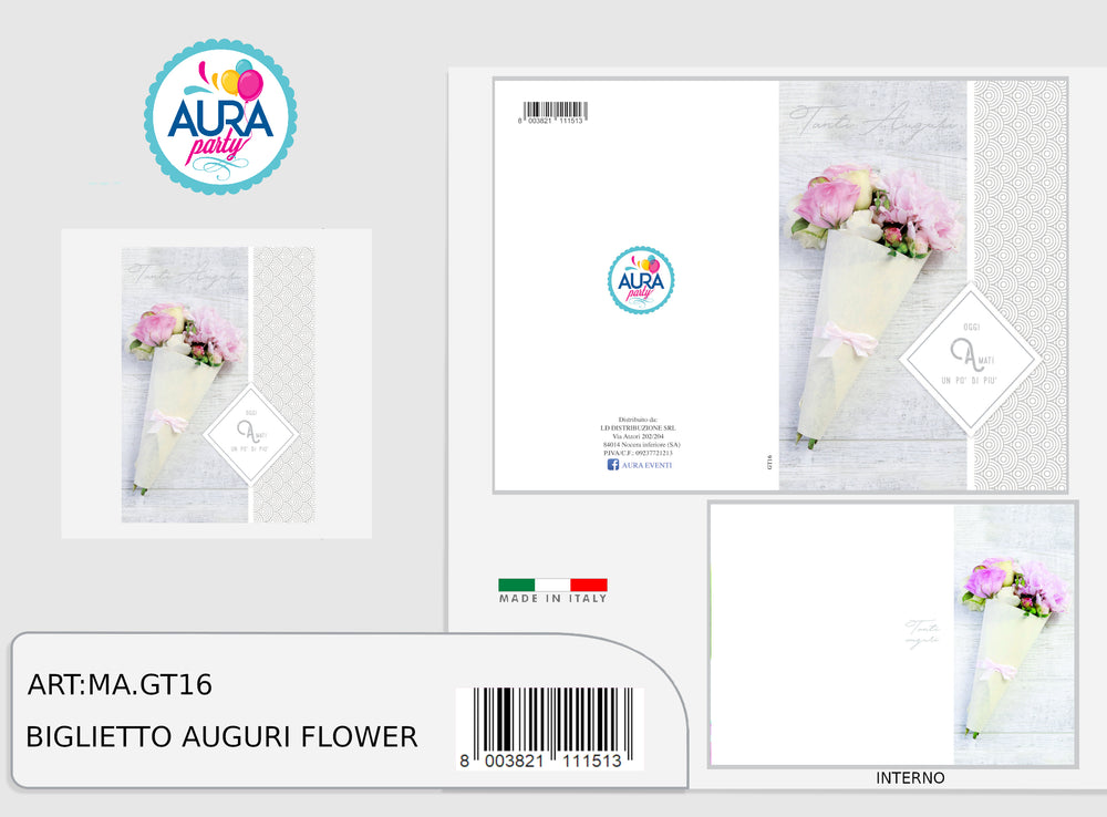 Happy birthday card with flowers and silver print