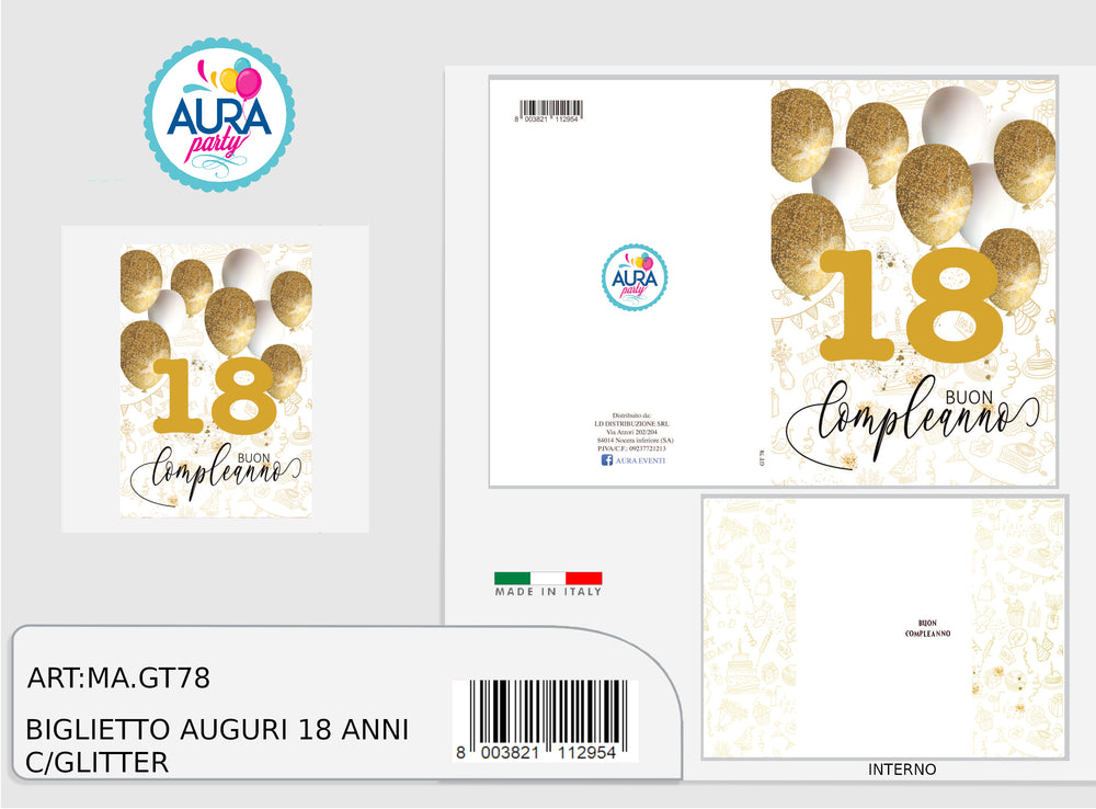 biglietto auguri 18 anni con glitter
