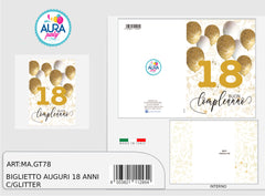 biglietto auguri 18 anni con glitter
