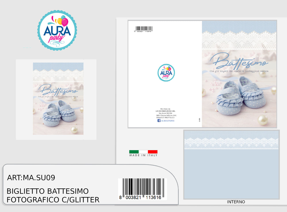 Glitter Baptism Greeting Card for Baby Boy