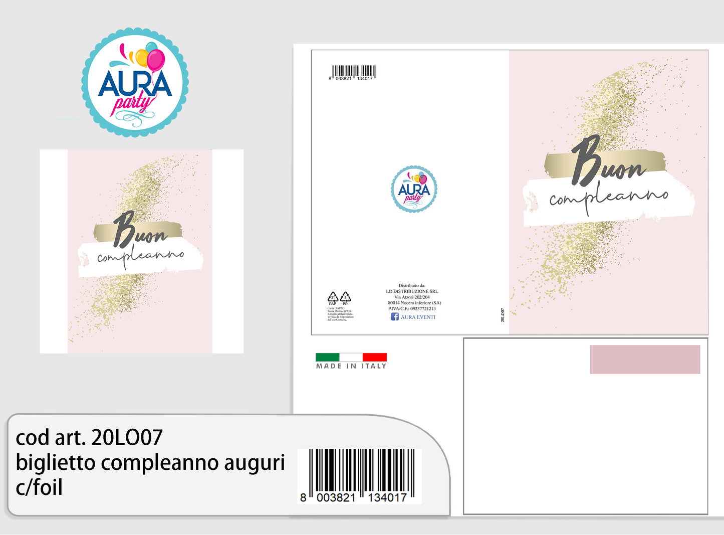 Biglietto di auguri per compleanno rosa con oro