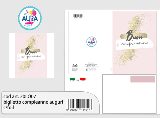 Biglietto di auguri per compleanno rosa con oro