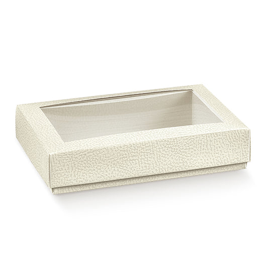 quad+cop 130x90x40mm pelle bianco con coperchio trasparente