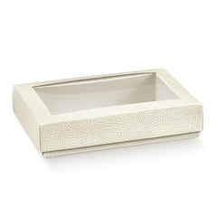 quad+cop 130x90x40mm white leather with transparent lid