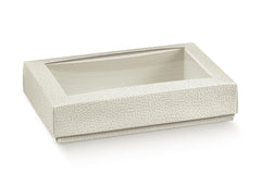 quad+cop 190x140x40mm white leather transparent lid