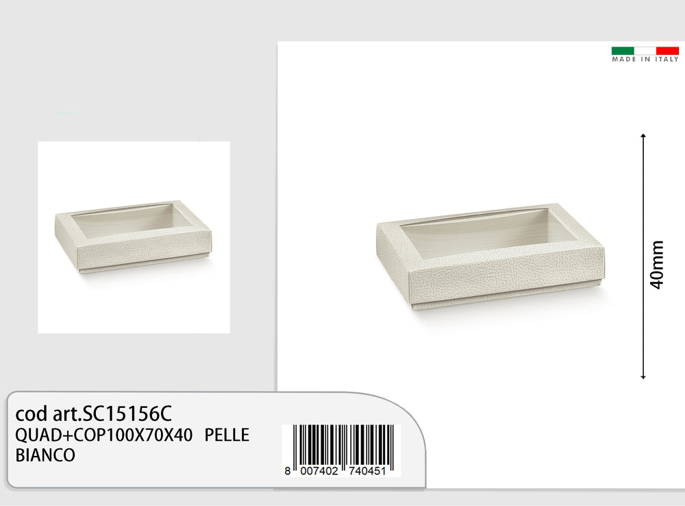 quad+lid 100x70x40mm white leather