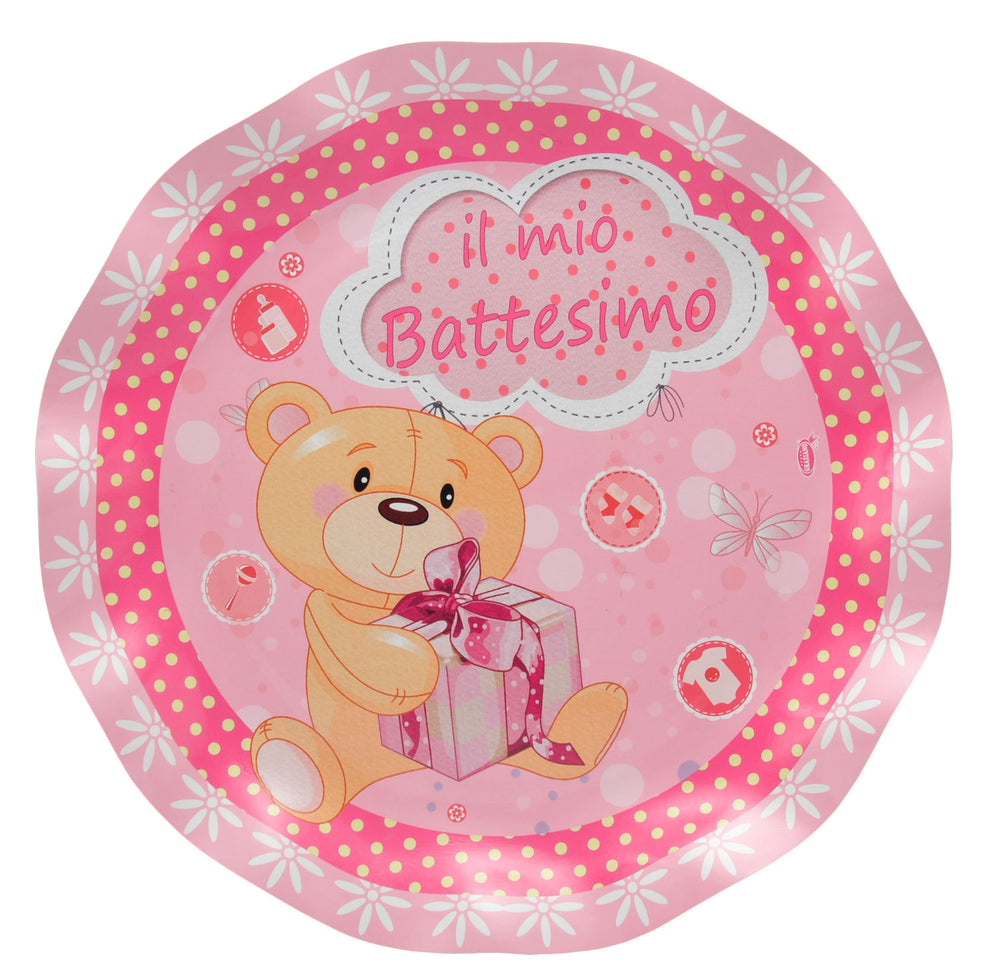 27 cm pink christening plates, 8 pcs