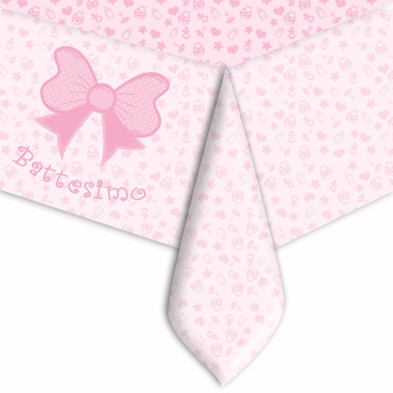 140x270cm Pink Baptism Plastic Tablecloth