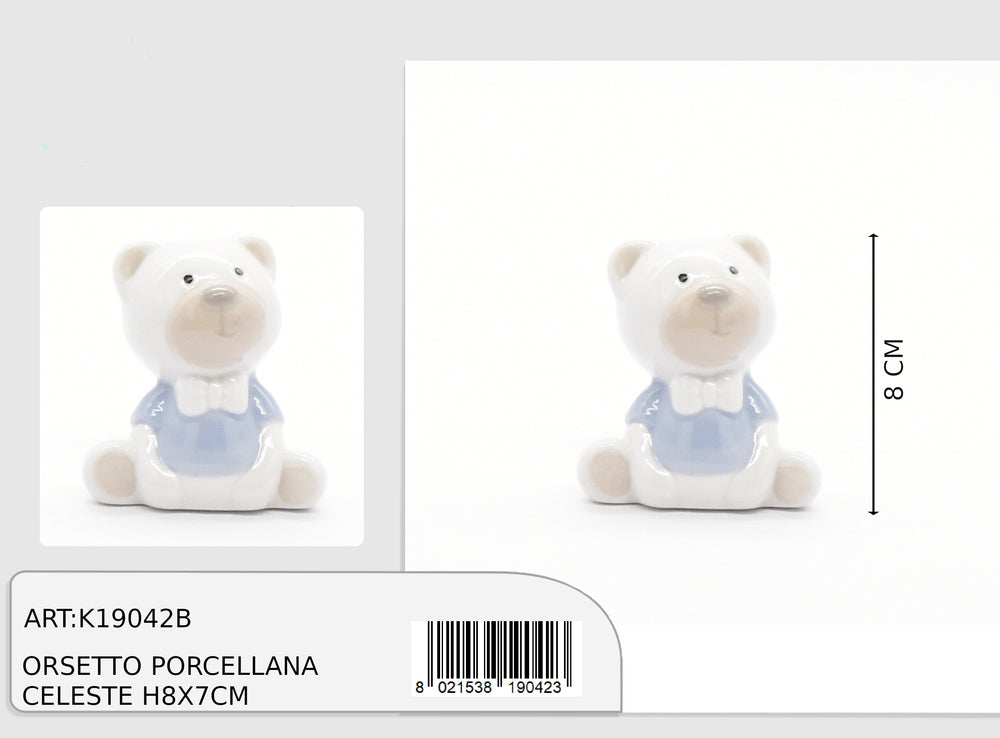 Light blue porcelain teddy bear h8x7cm