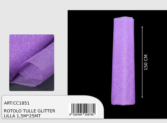 Rotolo tulle glitter lilla 1,5x25m  (prezzo al metro)