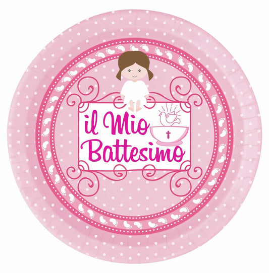 il mio battesimo rosa 8 piatti 18cm