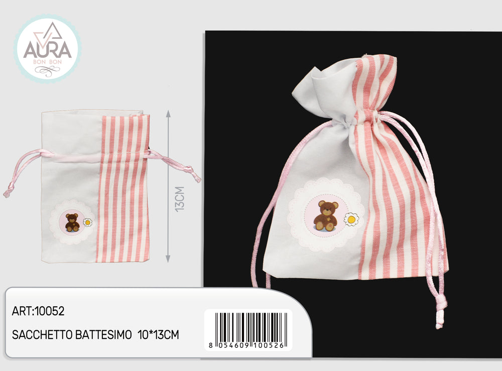 sacchetto baby orsacchiotto rosa 10x13cm