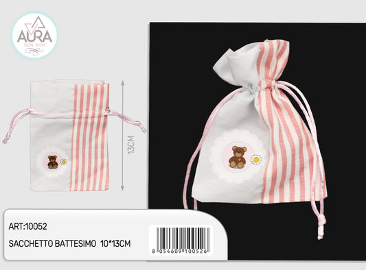 sacchetto baby orsacchiotto rosa 10x13cm