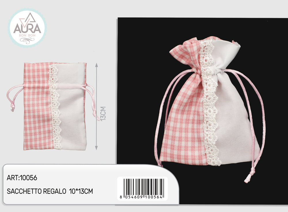 sacchetto con merletto rosa 10x13cm
