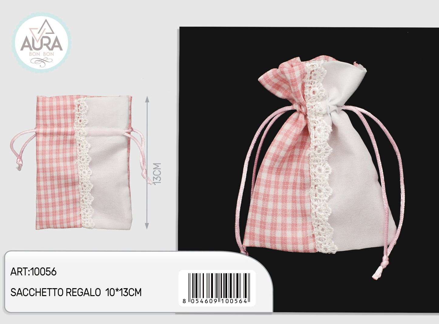sacchetto con merletto rosa 10x13cm