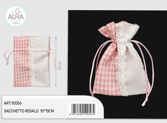 sacchetto con merletto rosa 10x13cm