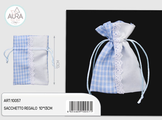sacchetto con merletto celeste 10x13cm