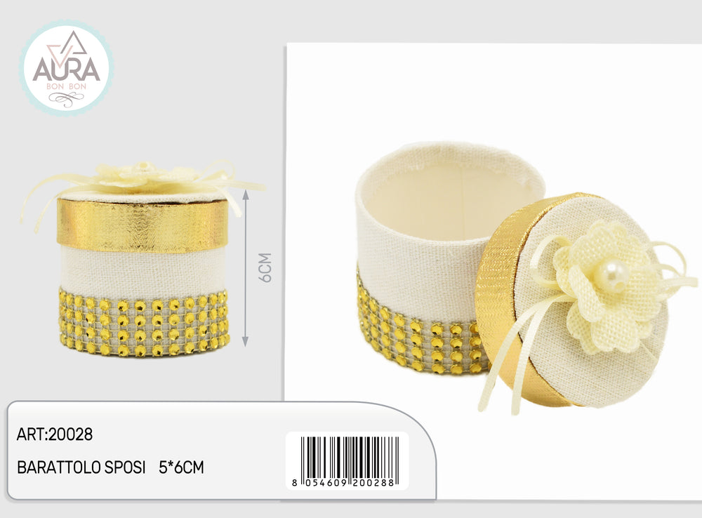 Barattolo oro e bianco con fiore 5x6cm