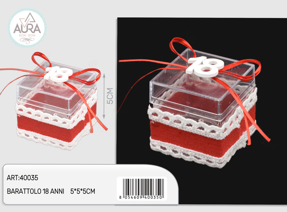 Scatola quadrata 18 anni rosso – Aura, 1 pz