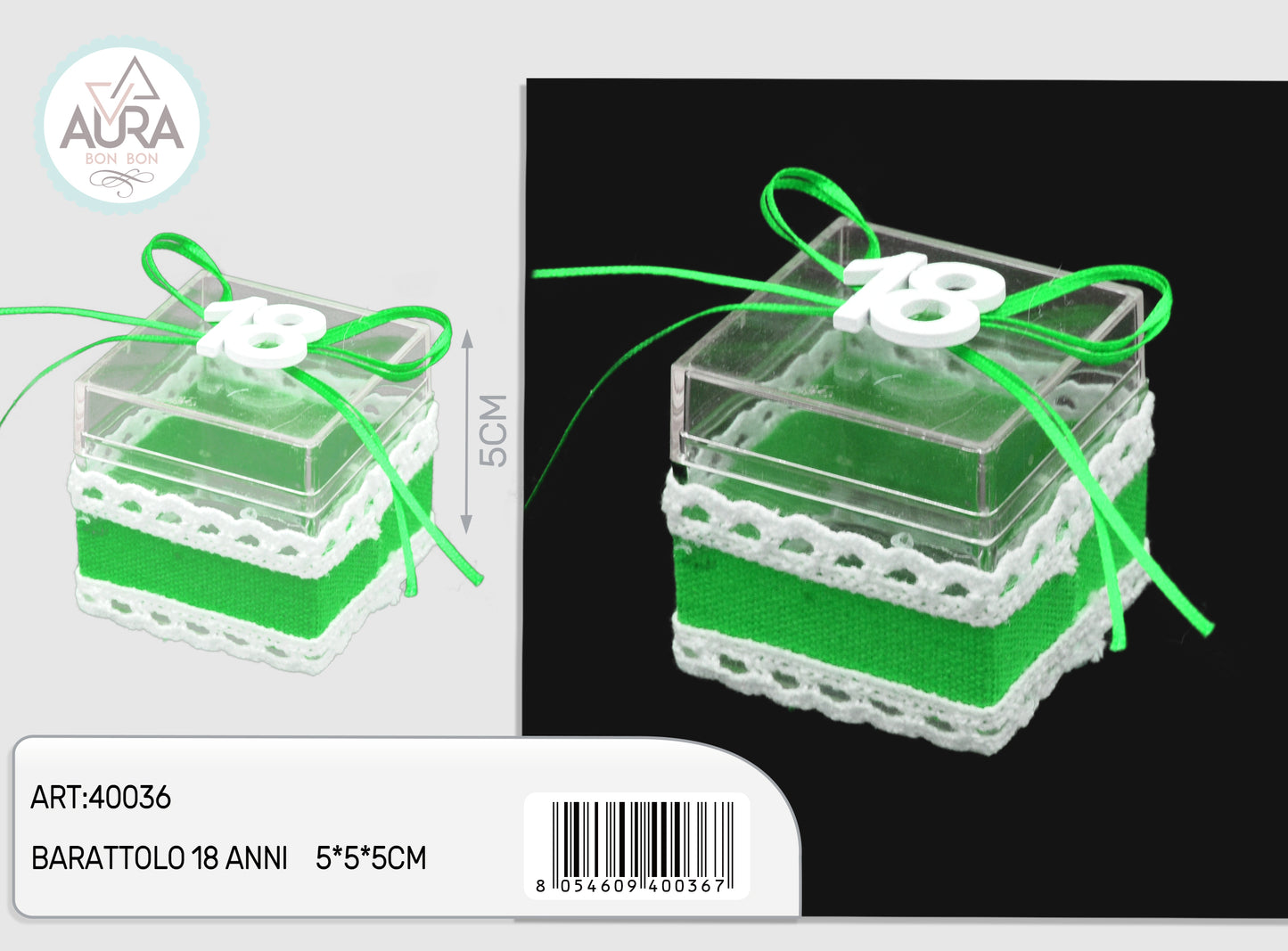 scatola quad.18 anni verde 5x5x5cm