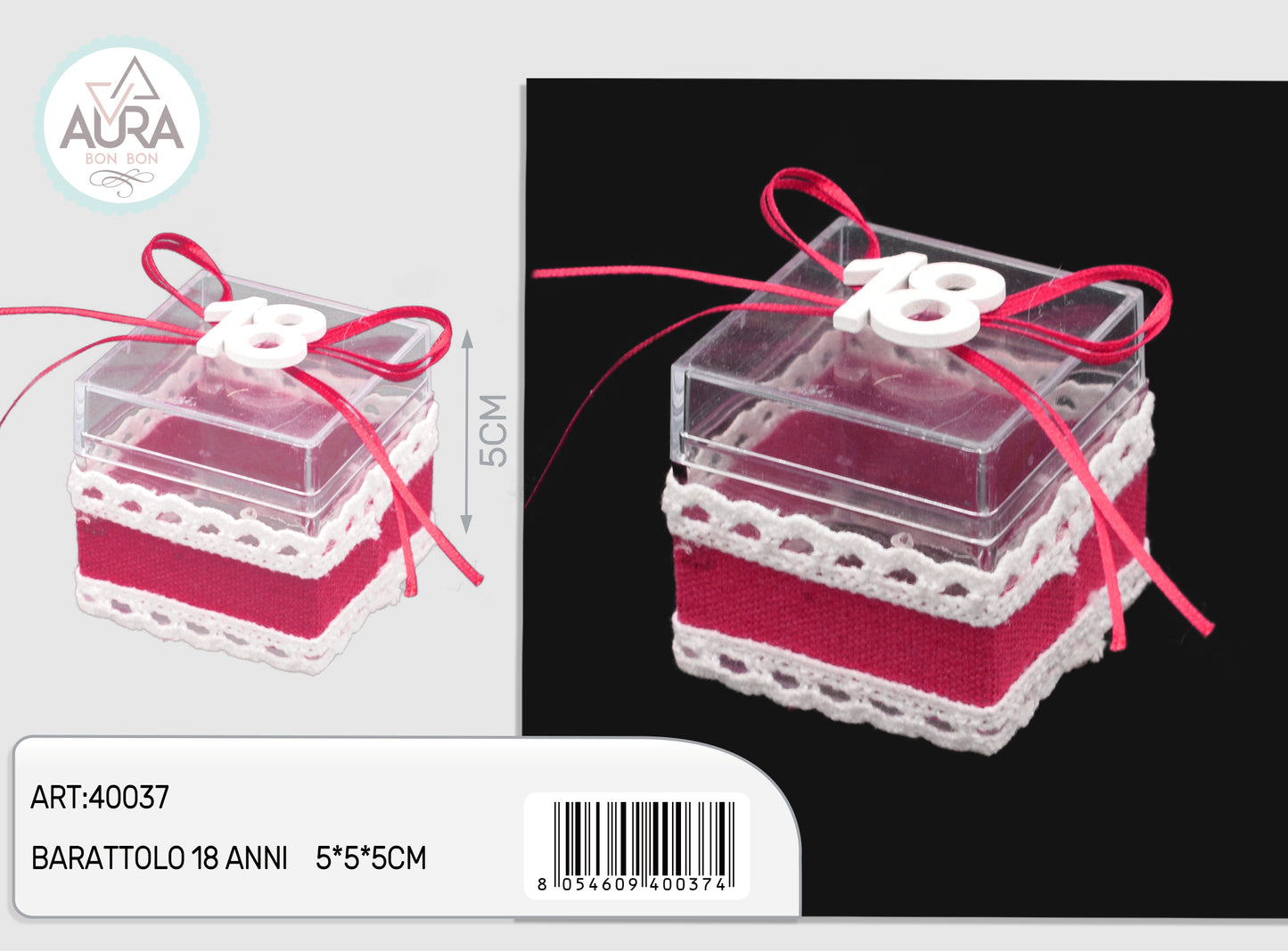 scatola quad.18 anni fuxia 5x5x5cm