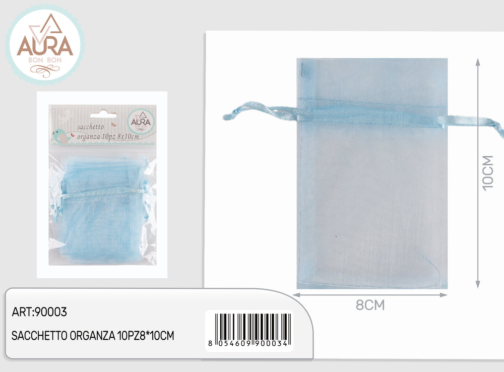 Organza bag 10pcs 8x10cm light blue