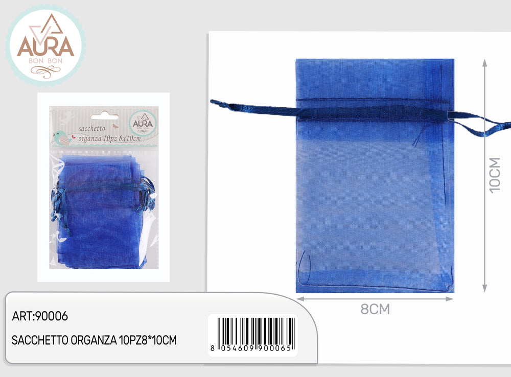 Organza bag 10pcs 8x10cm blue