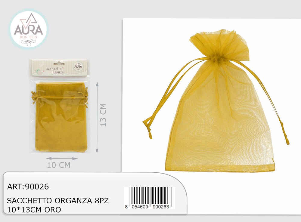 Organza bag 8pcs 10x13cm gold