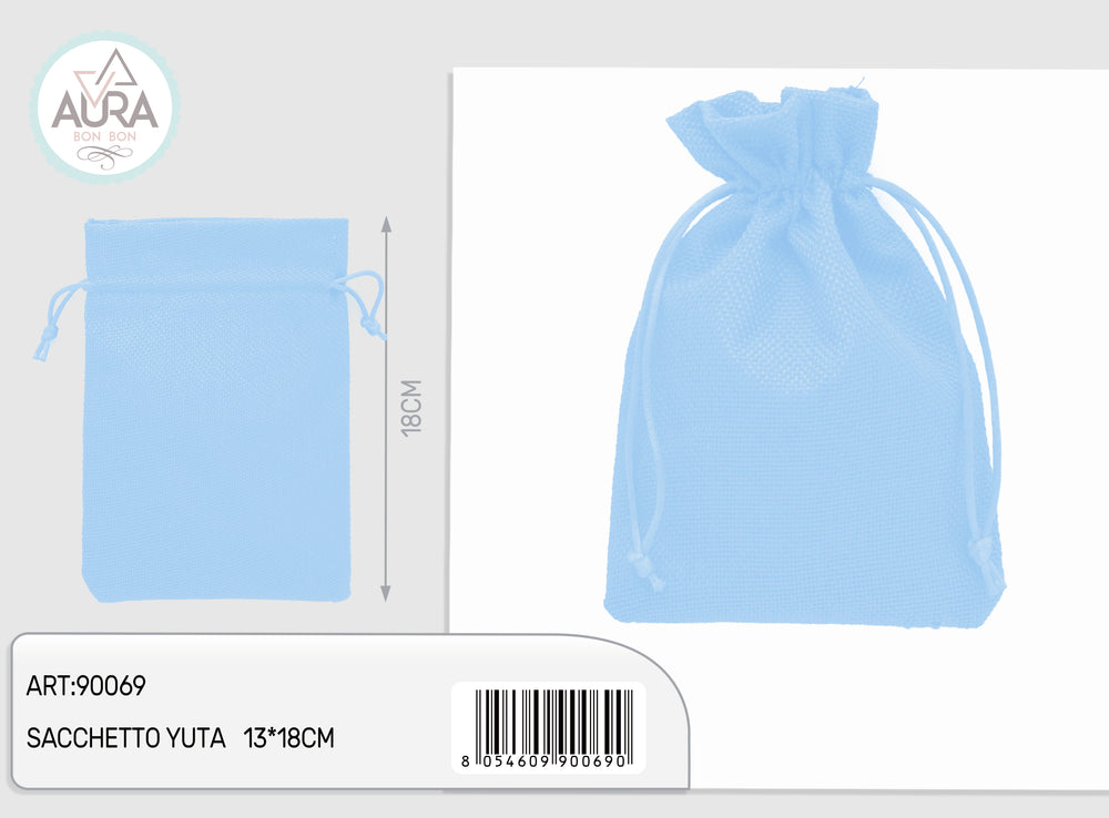 Light blue jute bag 13x18cm
