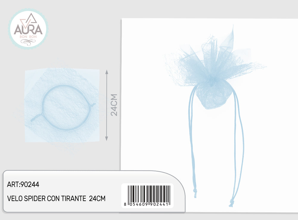 spider veil with 24cm light blue drawstring