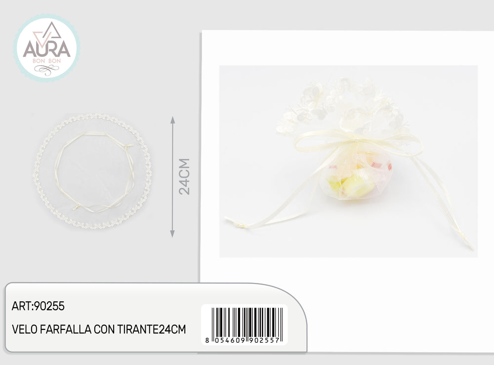 24cm ivory butterfly veil with drawstring