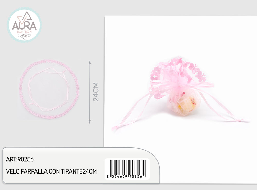 24cm pink butterfly veil with drawstring