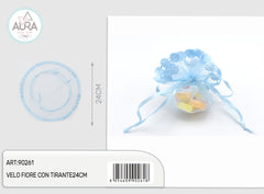 flower veil with 24cm light blue drawstring