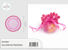 flower veil with 24cm fuchsia drawstring